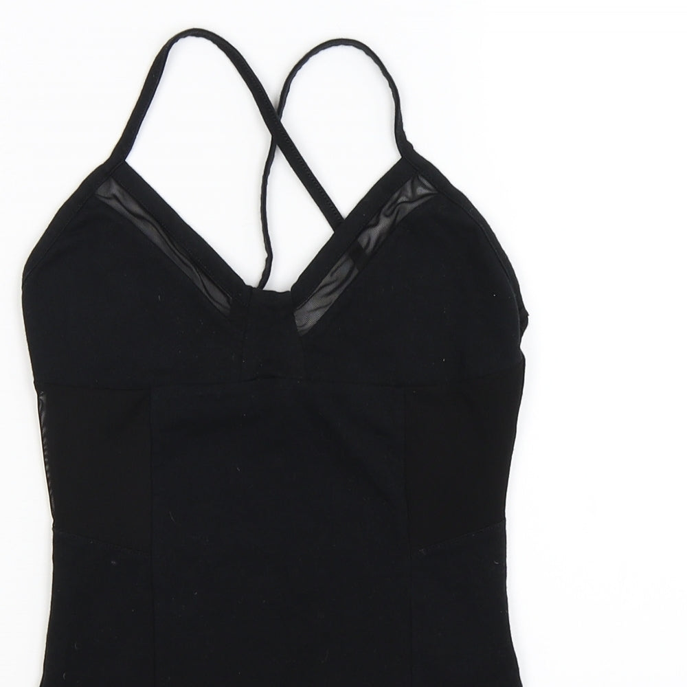 Topshop Womens Black   Bodysuit One-Piece Size 6  - mesh bust detail
