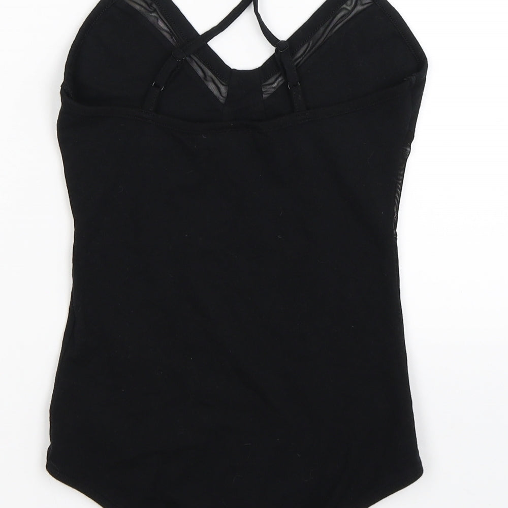 Topshop Womens Black   Bodysuit One-Piece Size 6  - mesh bust detail