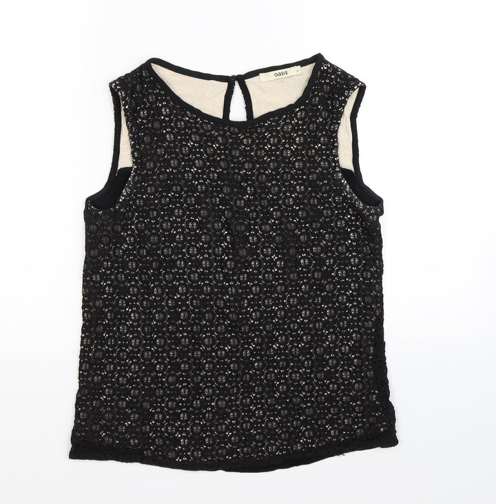 Oasis Womens Black Floral  Basic T-Shirt Size S
