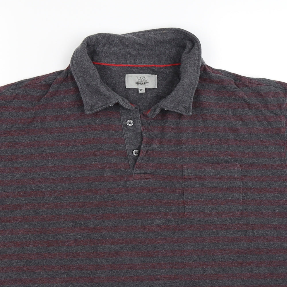 Marks and Spencer Mens Grey Striped   Polo Size 2XL