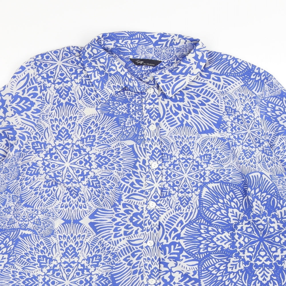 Marks and Spencer Womens Blue Geometric  Basic Blouse Size 14  - twiggy