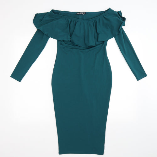 Boohoo Womens Green  Satin Bodycon  Size 12