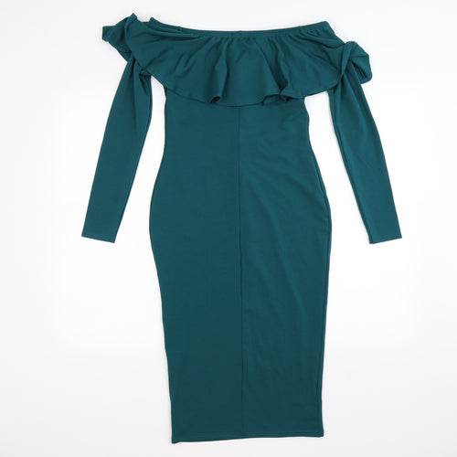 Boohoo Womens Green  Satin Bodycon  Size 12