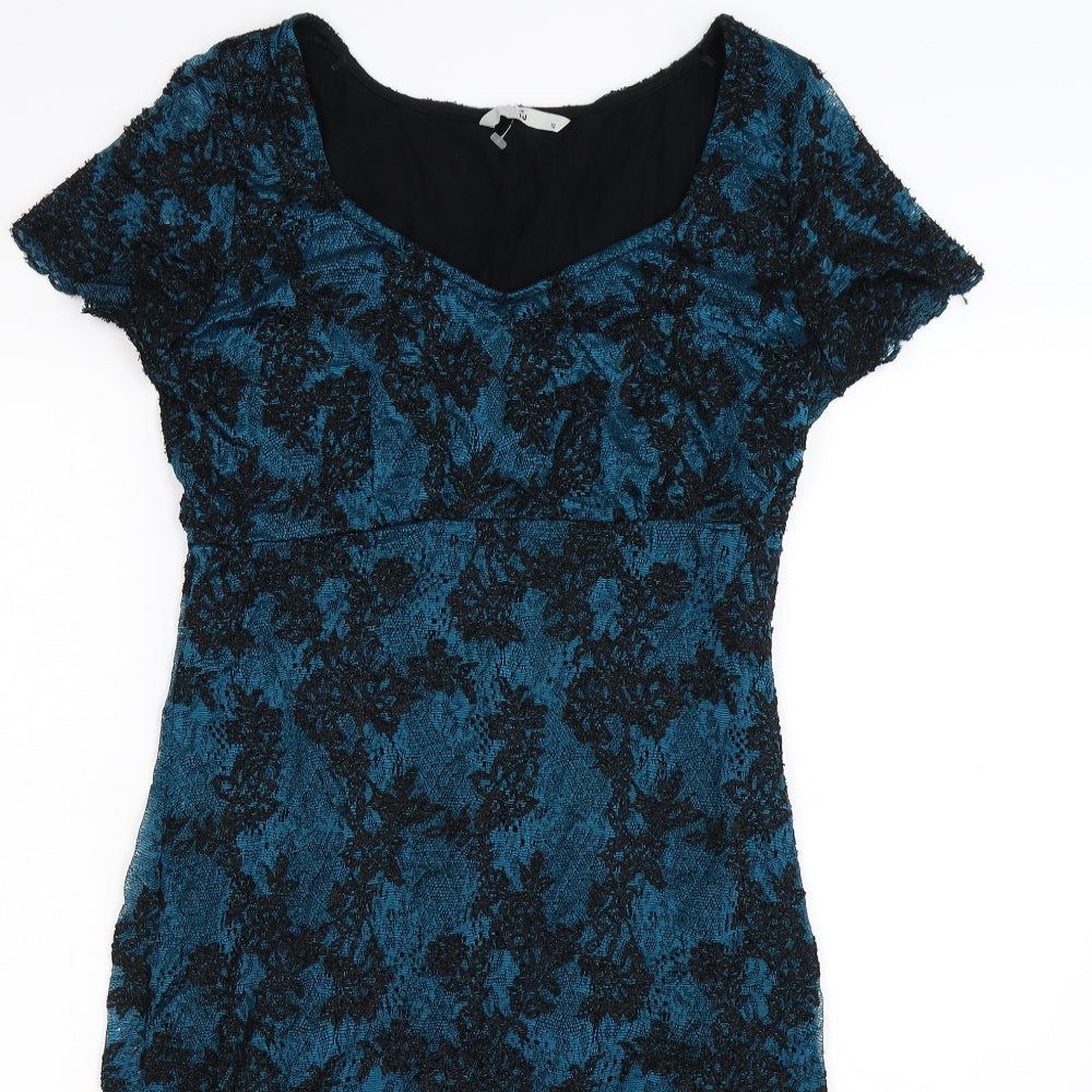 TU Womens Blue Floral Lace Bodycon  Size 10