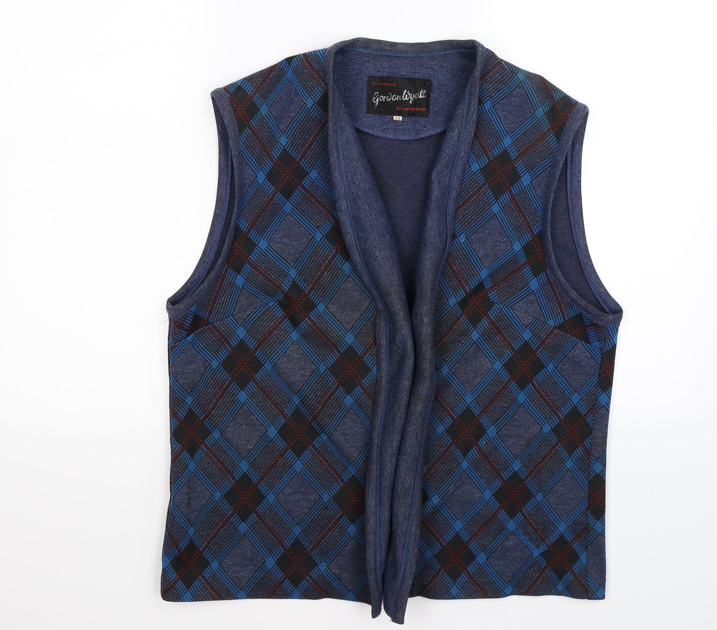 gordon wyatt Womens Blue Check Knit Vest Jumper Size 18