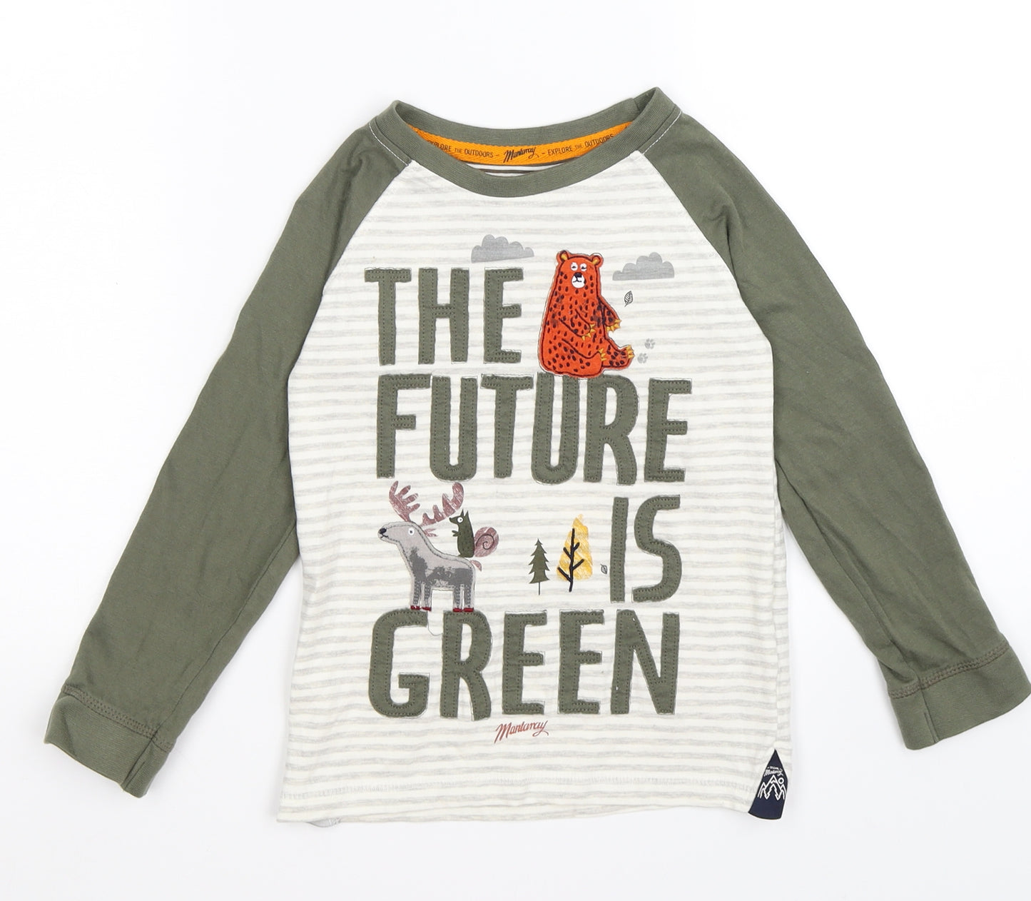 mantaray Boys Green Striped  Basic T-Shirt Size 5-6 Years  - future is green