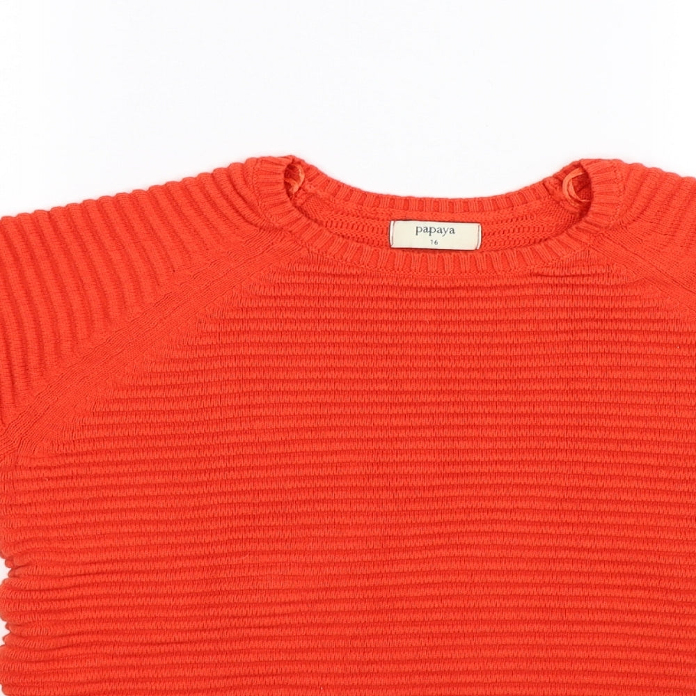 Papaya Womens Orange Striped Knit Pullover Jumper Size 16