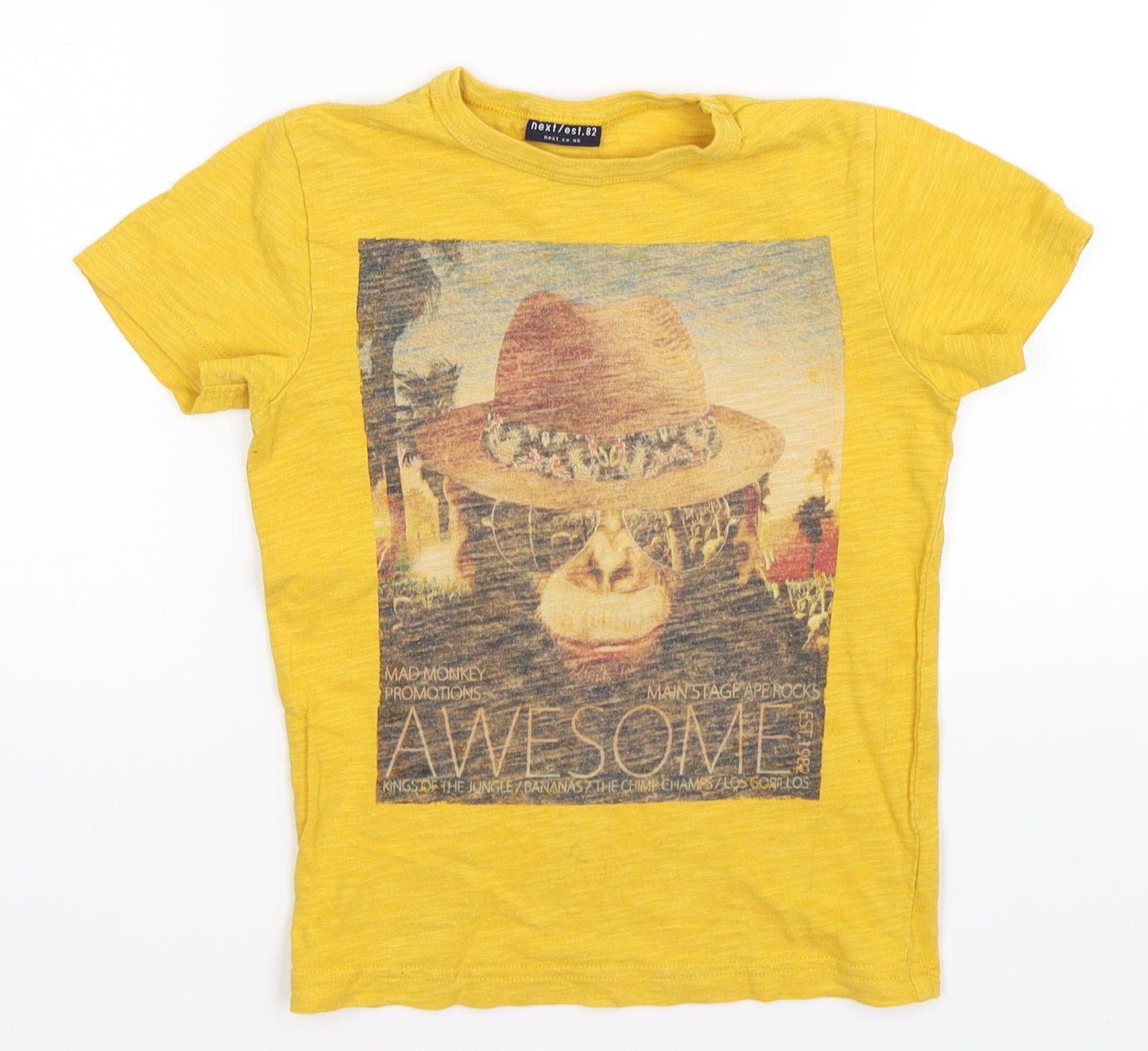 NEXT Boys Yellow   Basic T-Shirt Size 4 Years  - awesome monkey