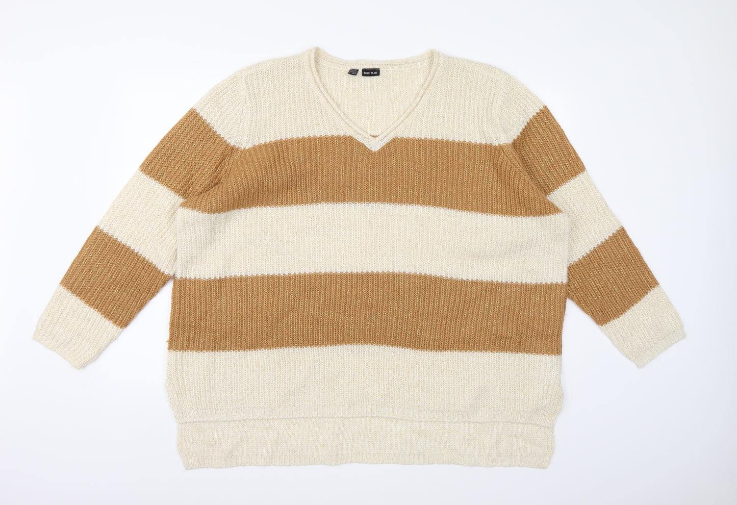 Body Flirt Womens Brown Striped Knit Pullover Jumper Size 2XL