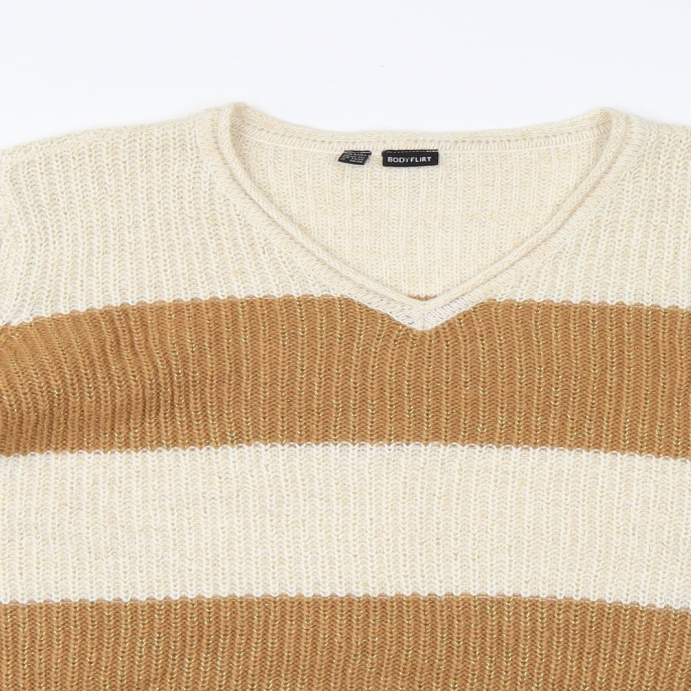 Body Flirt Womens Brown Striped Knit Pullover Jumper Size 2XL