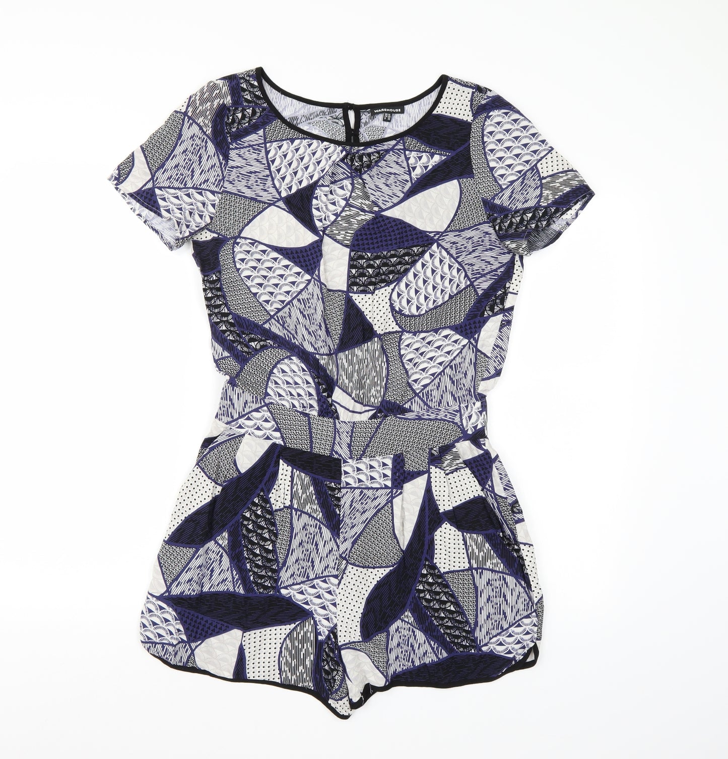 Warehouse Womens Blue Geometric  Playsuit One-Piece Size 10
