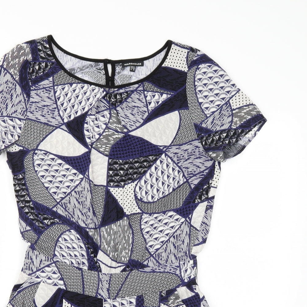 Warehouse Womens Blue Geometric  Playsuit One-Piece Size 10