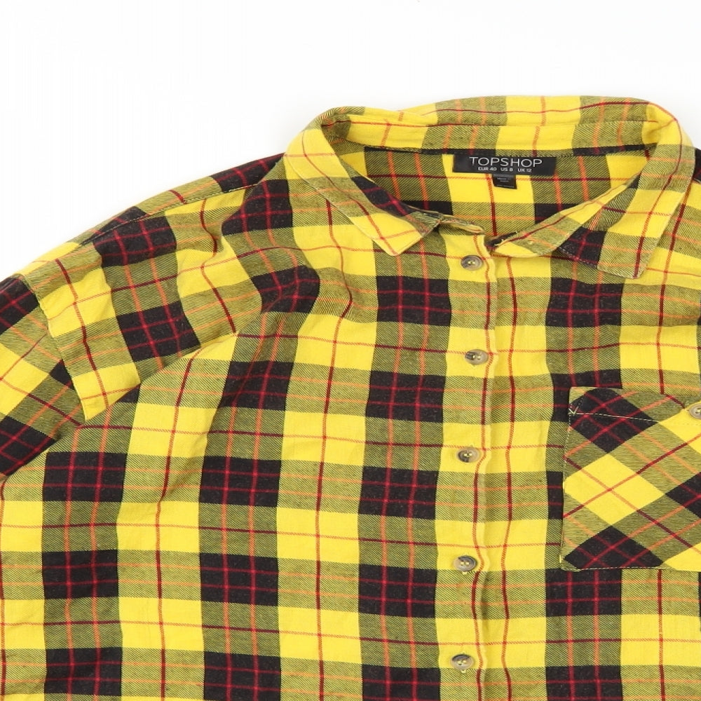 Topshop Womens Yellow Check  Basic Button-Up Size 12
