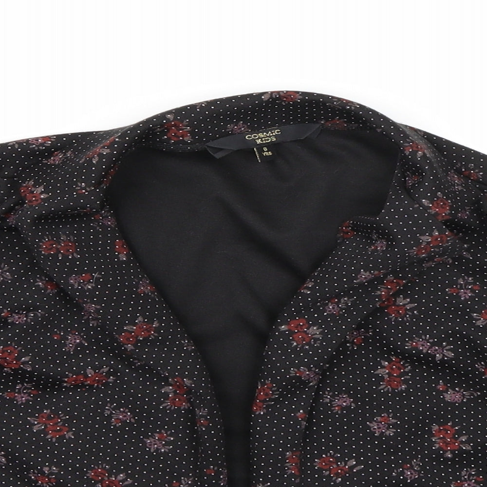 Cosmic Kids Girls Black Floral  Jacket Blazer Size 9 Years