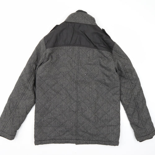 George Mens Grey Herringbone  Quilted Coat Size S