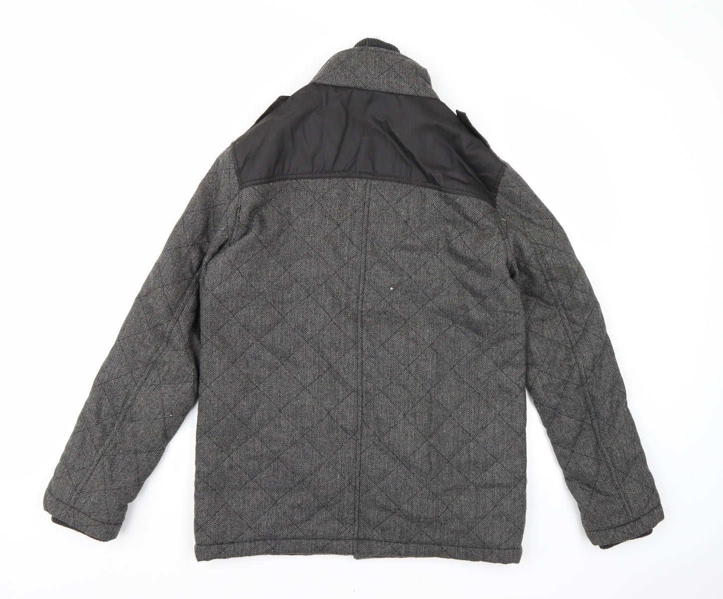 George Mens Grey Herringbone  Quilted Coat Size S