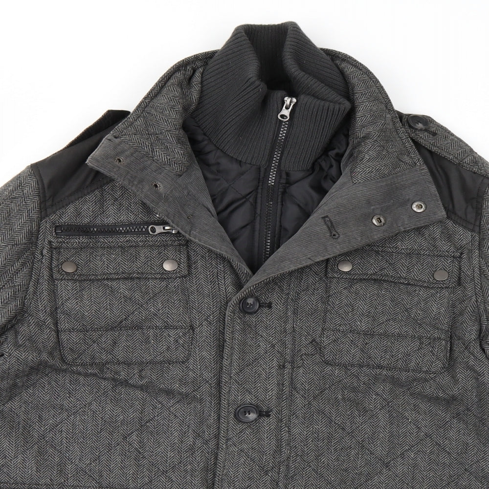 George Mens Grey Herringbone  Quilted Coat Size S