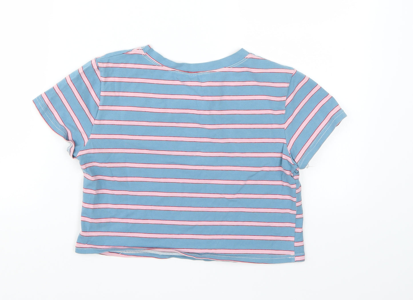 yi dao Womens Blue Striped  Cropped T-Shirt Size S