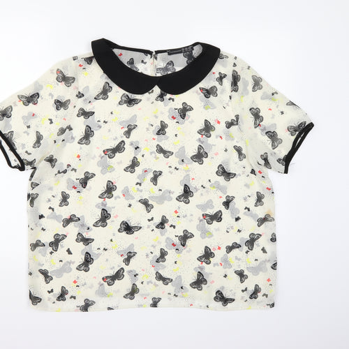 Atmosphere Womens White Floral Chambray Basic Blouse Size 18  - Butterfly print