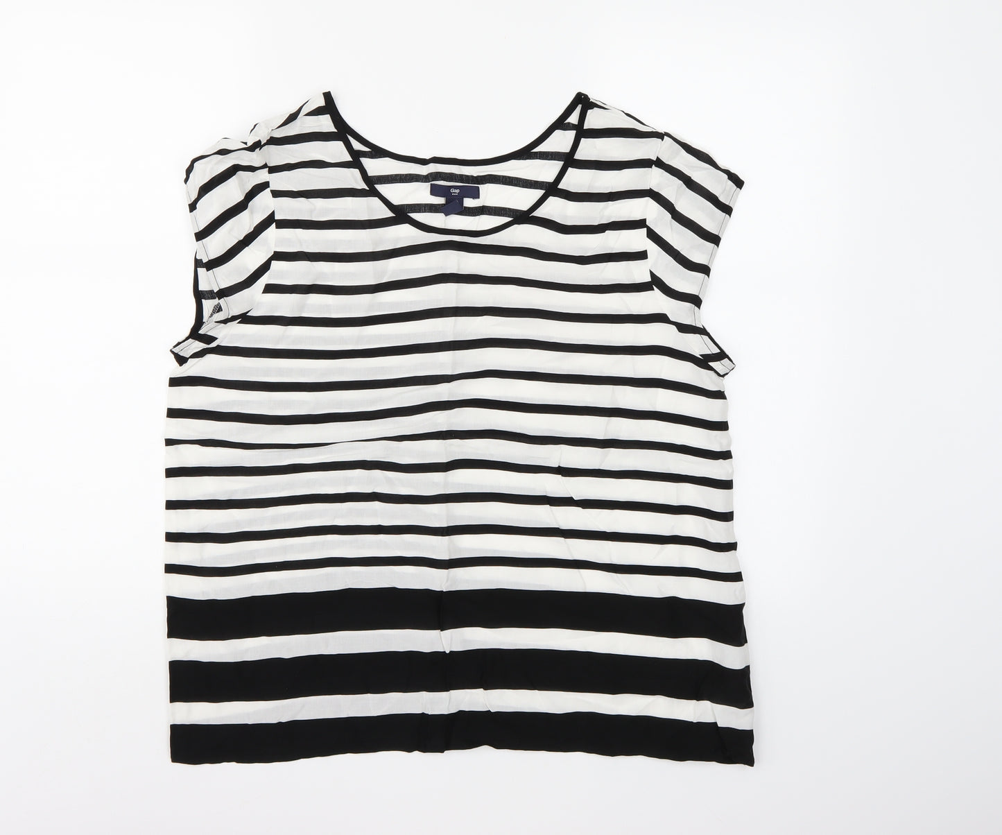 gapwhi Womens White Striped Chiffon Basic T-Shirt Size L