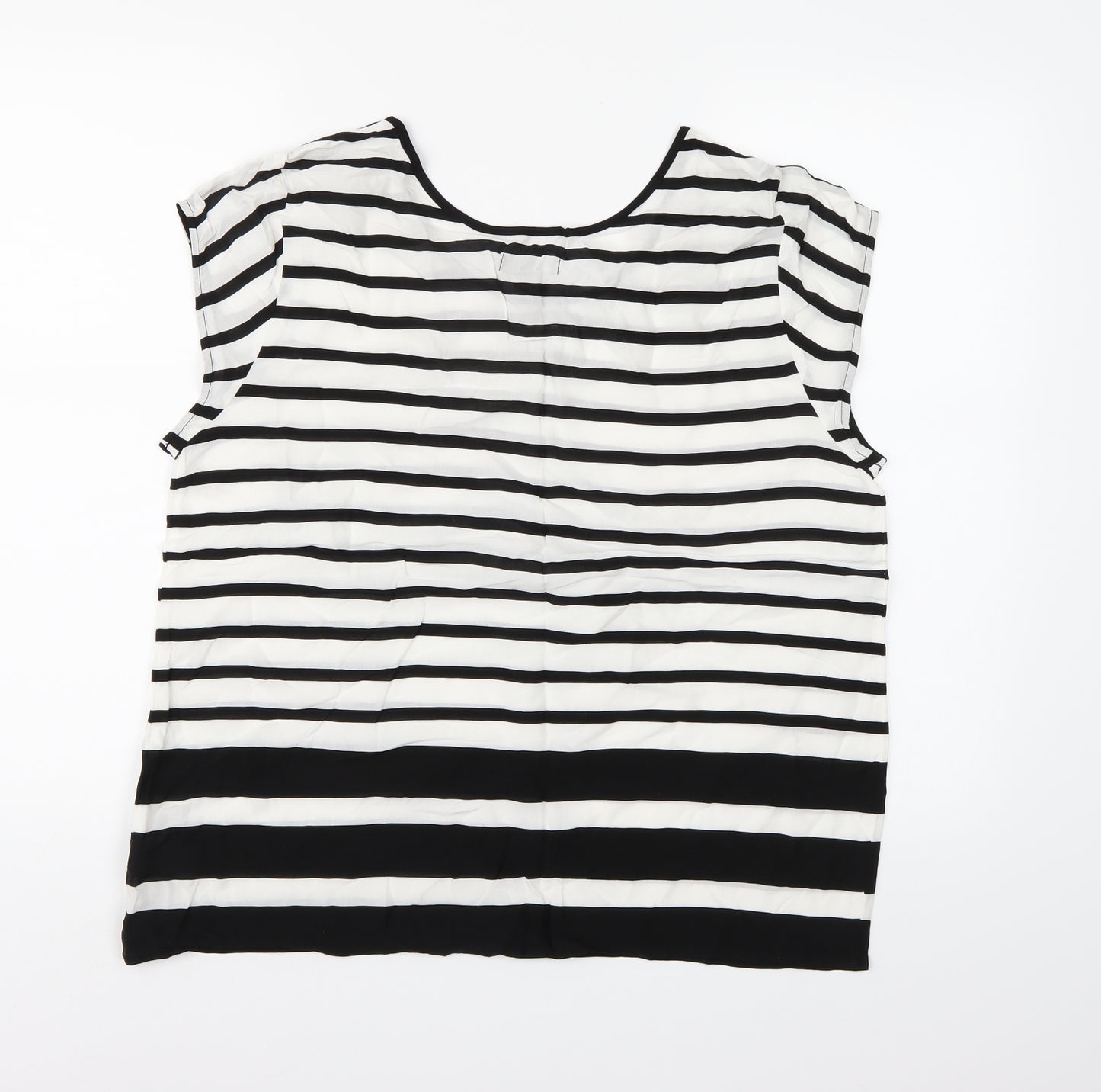 gapwhi Womens White Striped Chiffon Basic T-Shirt Size L