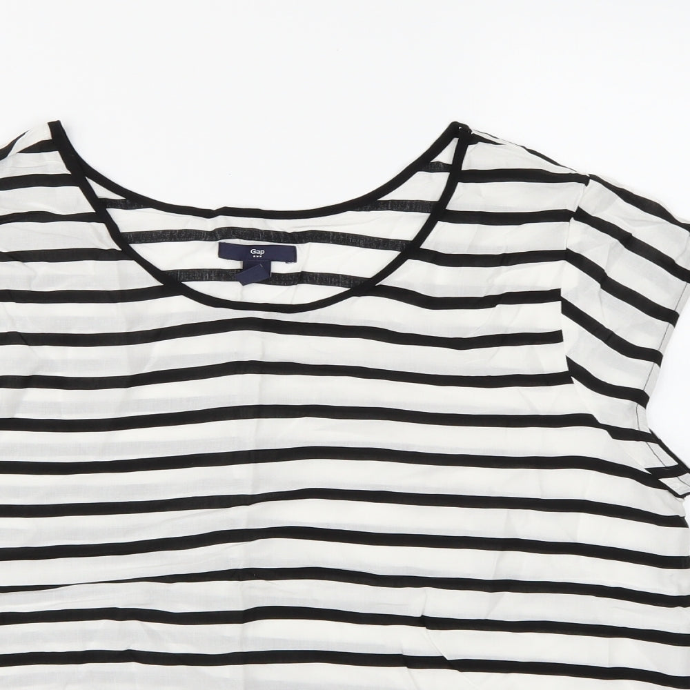 gapwhi Womens White Striped Chiffon Basic T-Shirt Size L