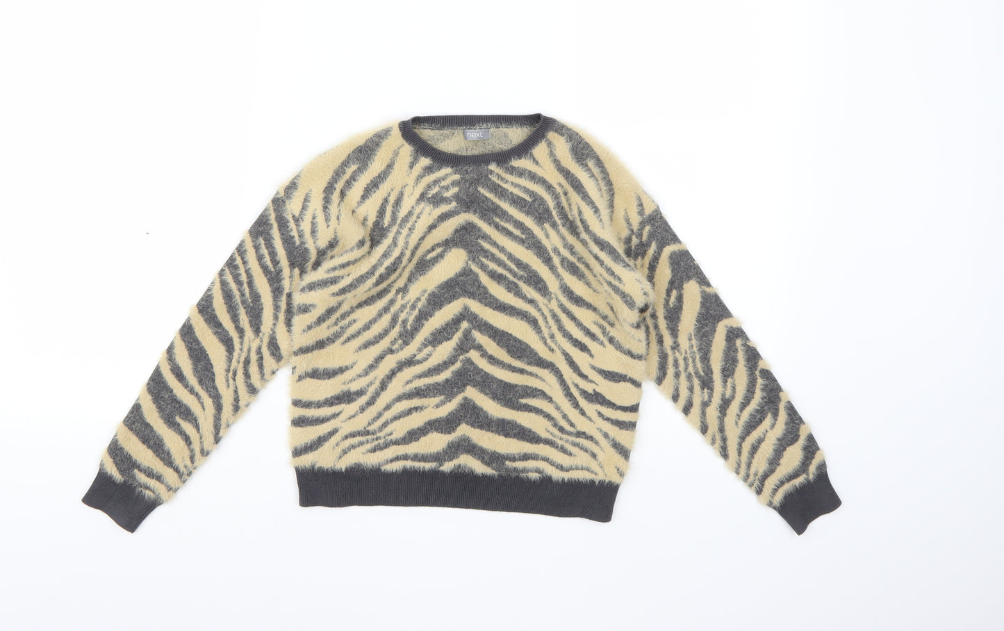 NEXT Girls Brown Animal Print Knit Pullover Jumper Size 8 Years