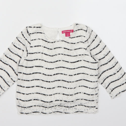 Young Dimension Girls White Striped  Basic Blouse Size 6-7 Years