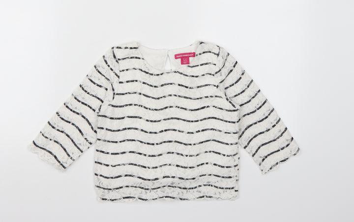 Young Dimension Girls White Striped Basic Blouse Size 6-7 Years