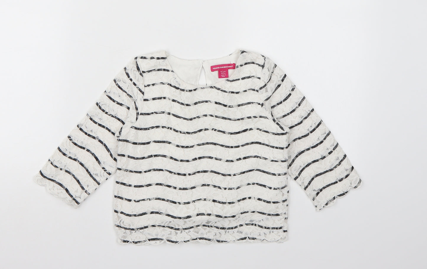 Young Dimension Girls White Striped  Basic Blouse Size 6-7 Years
