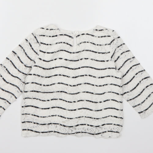 Young Dimension Girls White Striped  Basic Blouse Size 6-7 Years