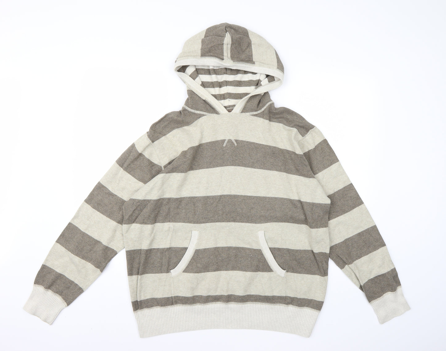 NEXT Mens Brown Striped Knit Pullover Hoodie Size XL