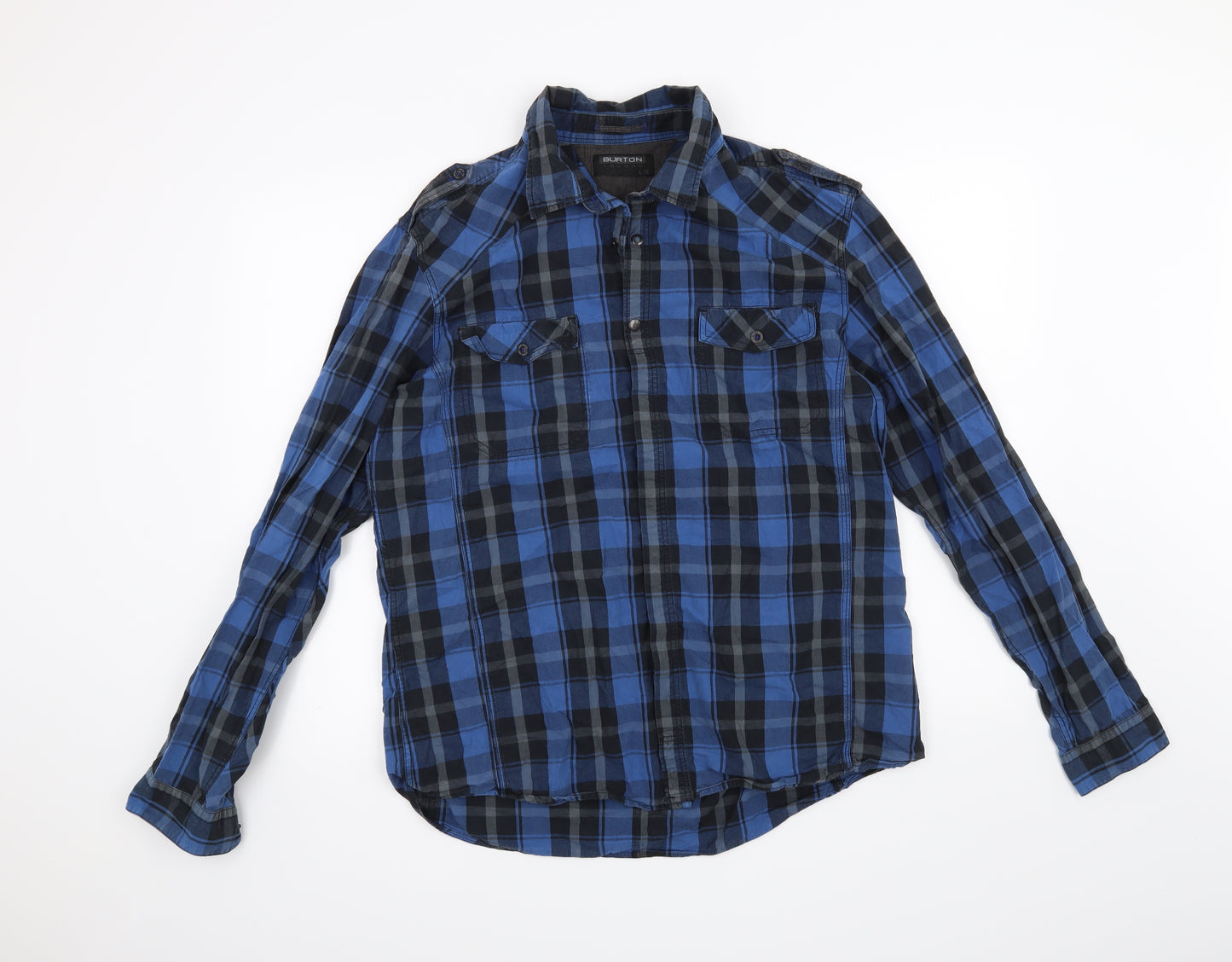Burton Mens Blue Check   Button-Up Size L