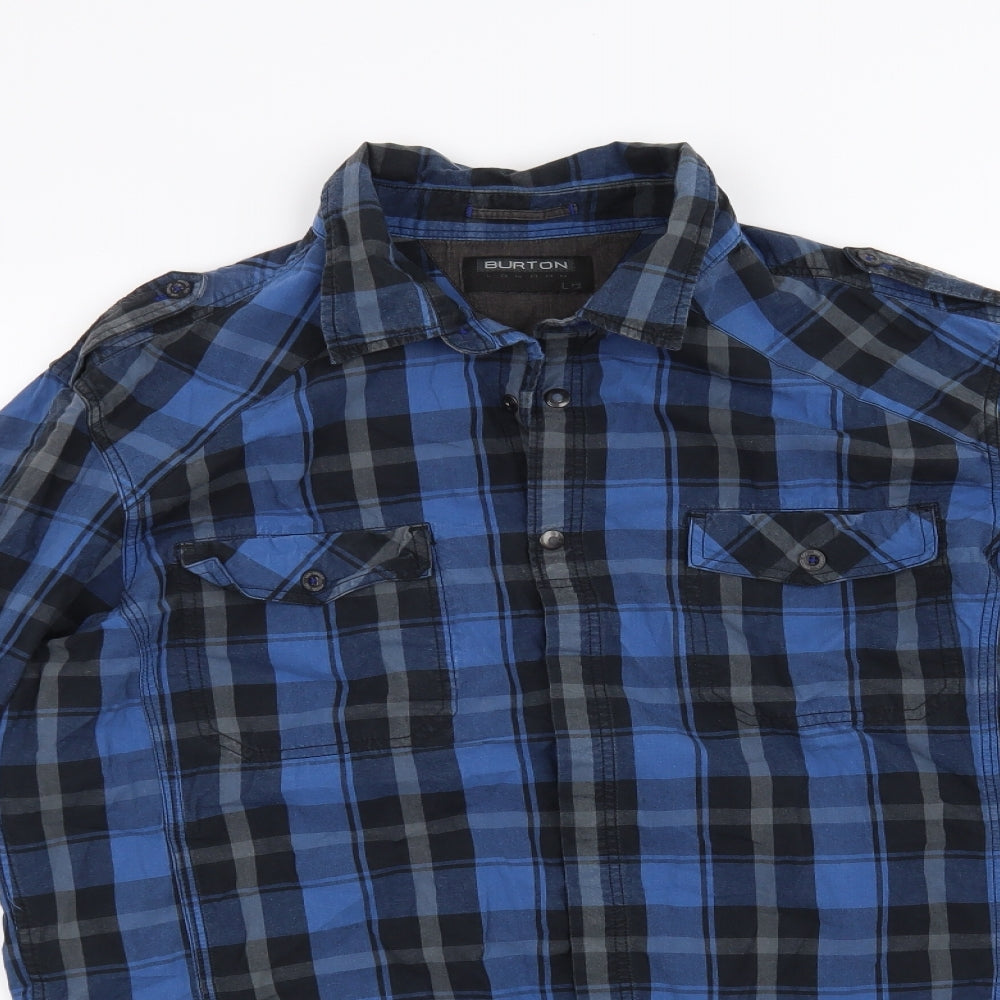 Burton Mens Blue Check   Button-Up Size L