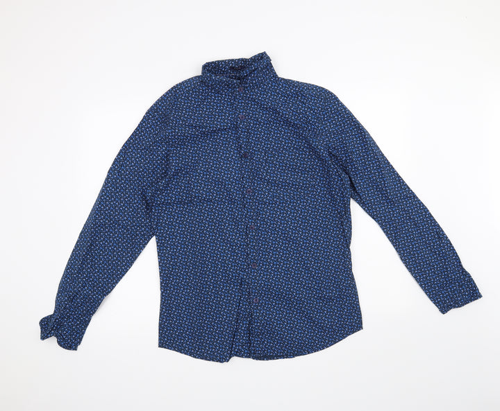 John Miller Mens Blue Floral   Button-Up Size S