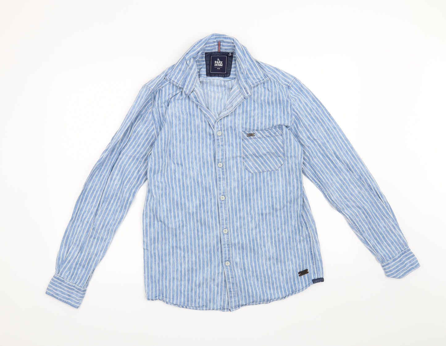 Parx Denim Mens Blue Striped   Button-Up Size S