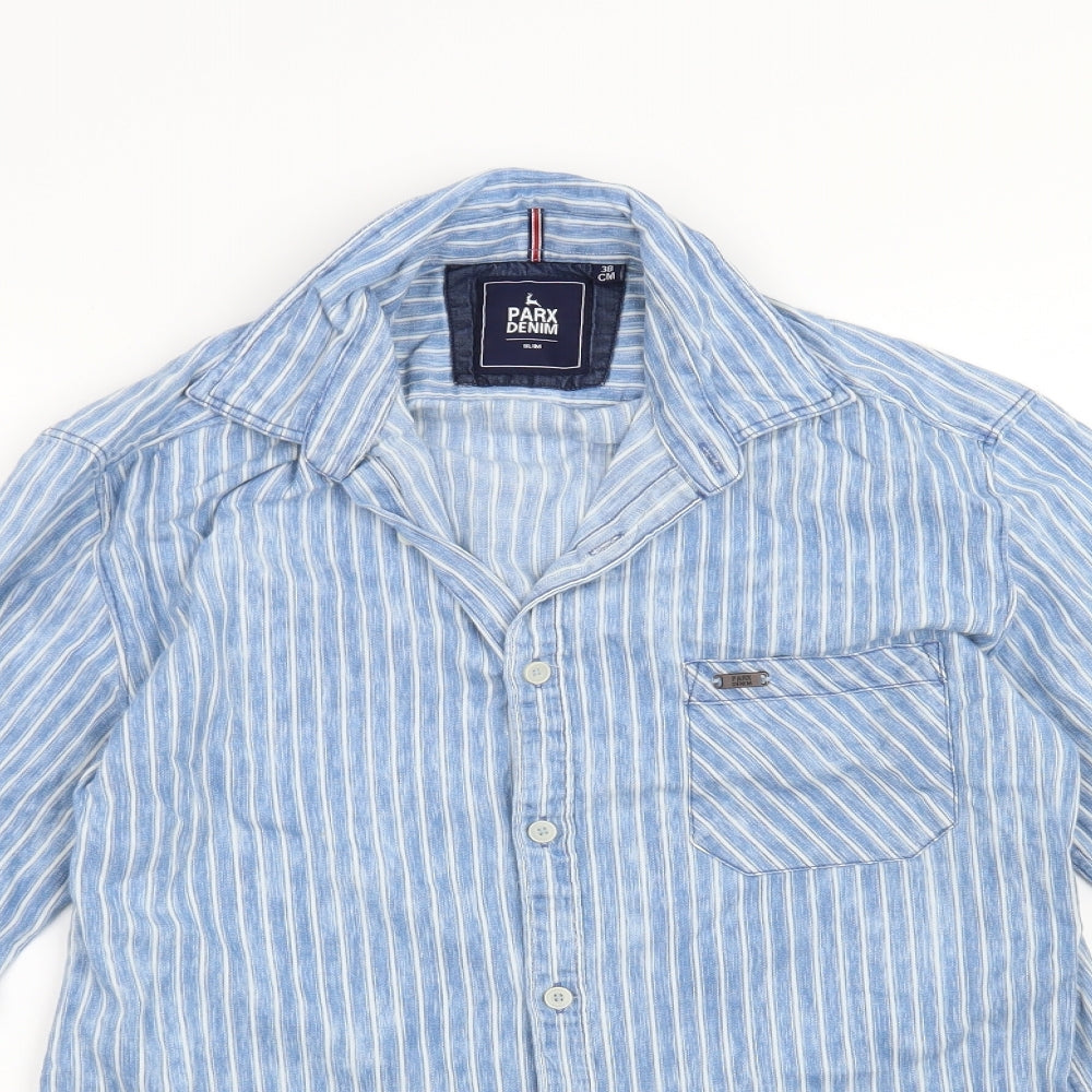 Parx Denim Mens Blue Striped   Button-Up Size S