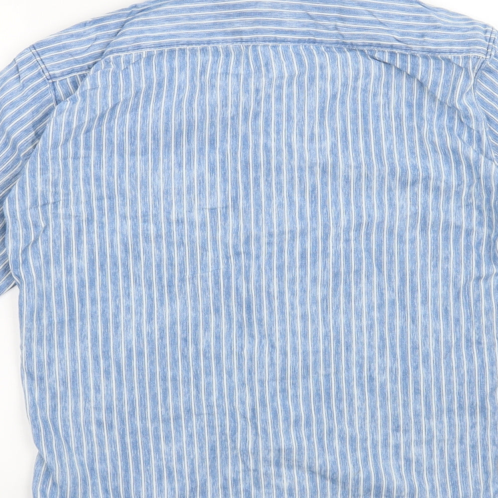 Parx Denim Mens Blue Striped   Button-Up Size S