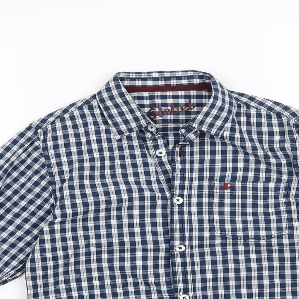 Rebel Boys Blue Check  Basic Button-Up Size 11-12 Years