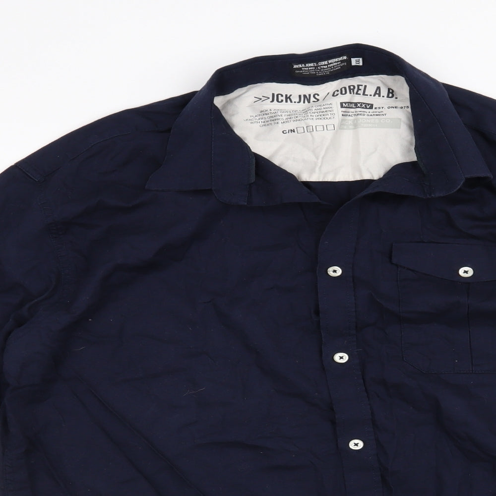 Jack Jones Mens Blue    Button-Up Size 2XL