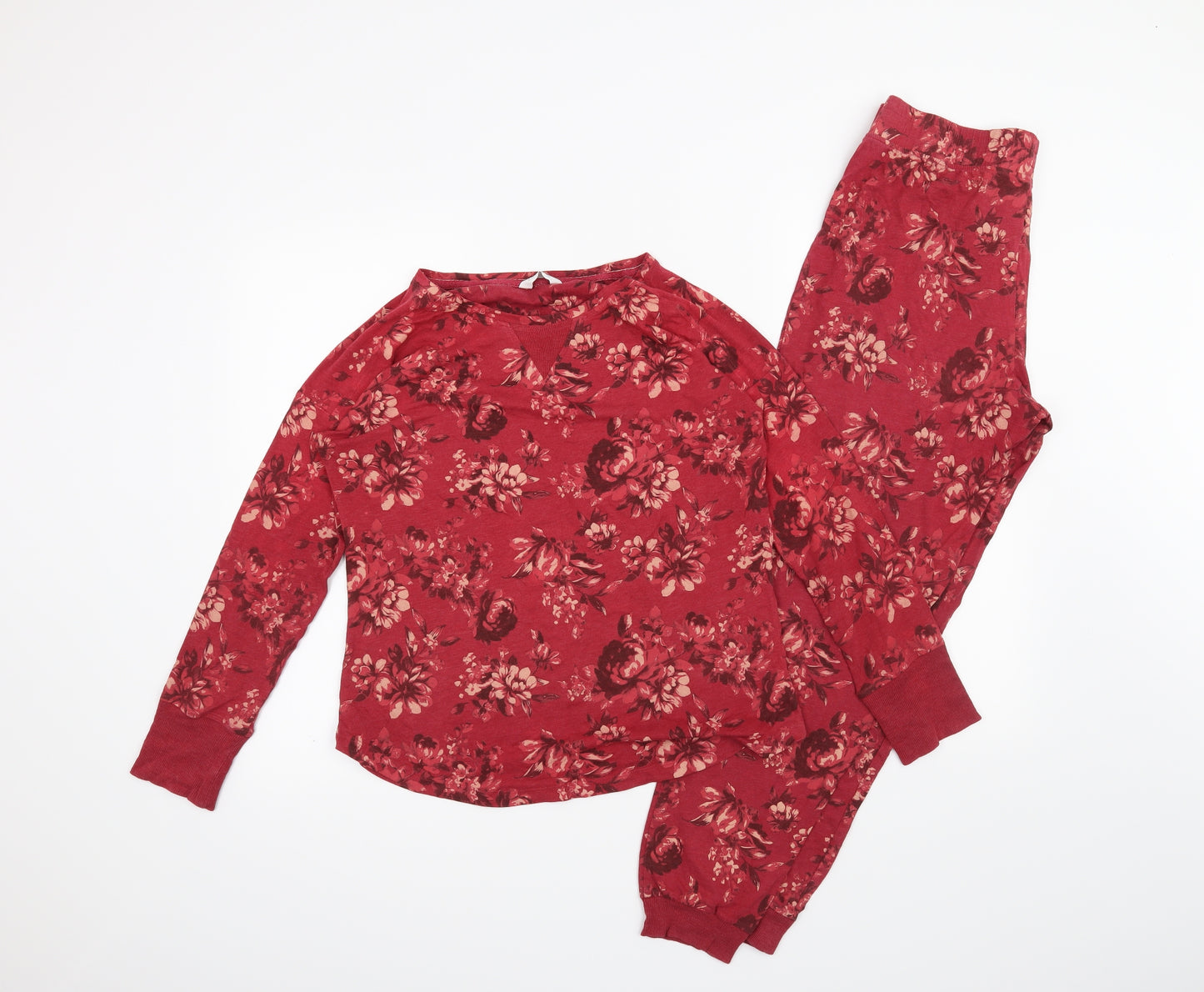 M&S Womens Red Floral  Top Pyjama Set Size 10