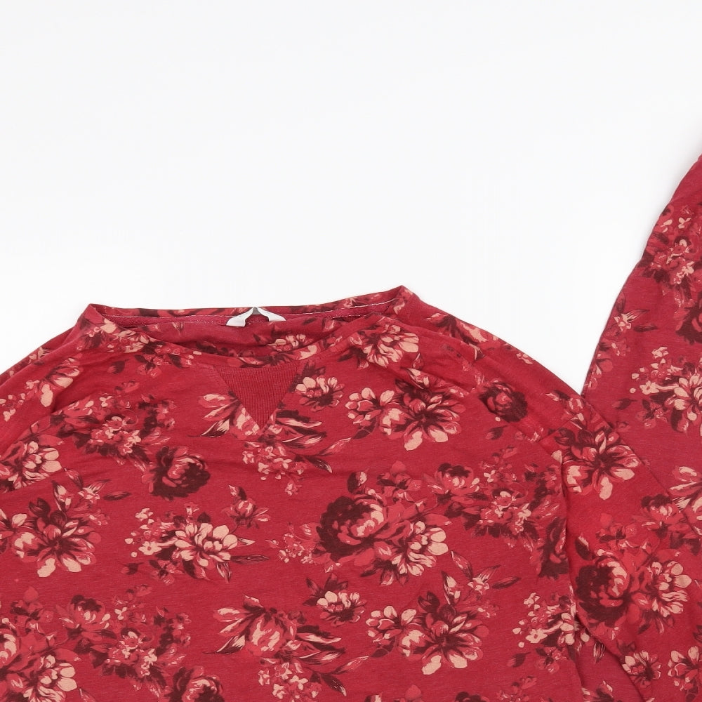 M&S Womens Red Floral  Top Pyjama Set Size 10