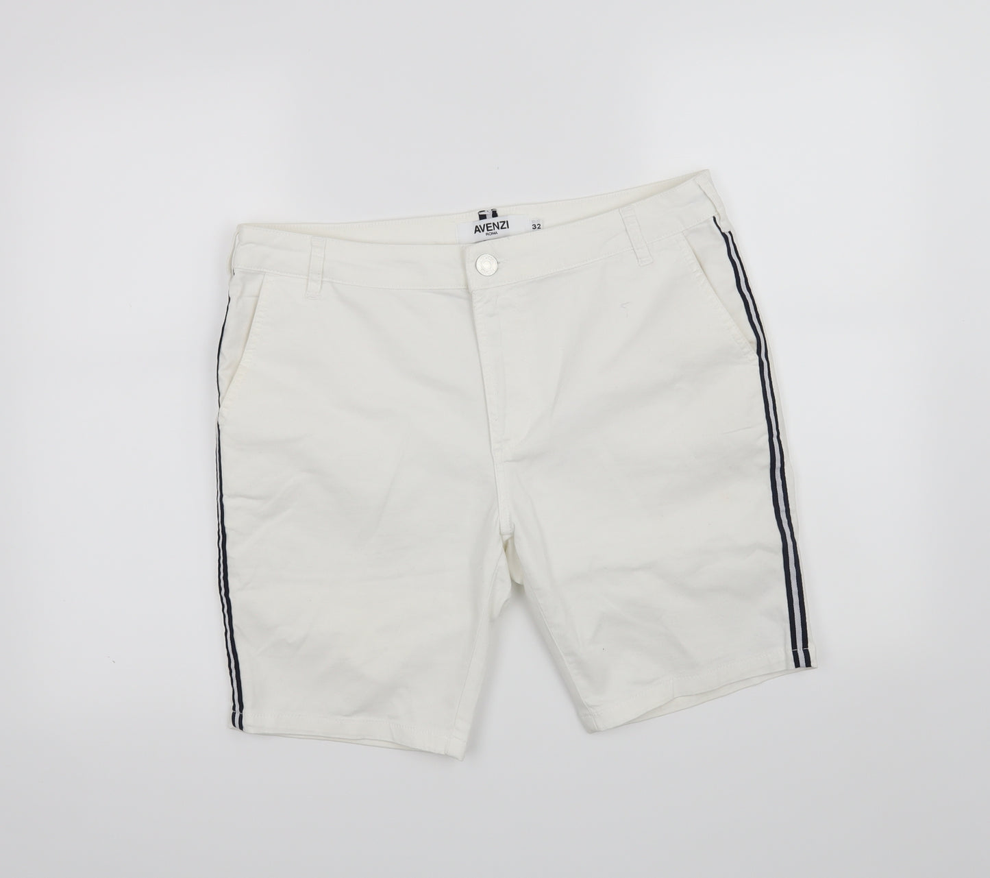 avenzi Mens White   Chino Shorts Size 32 in