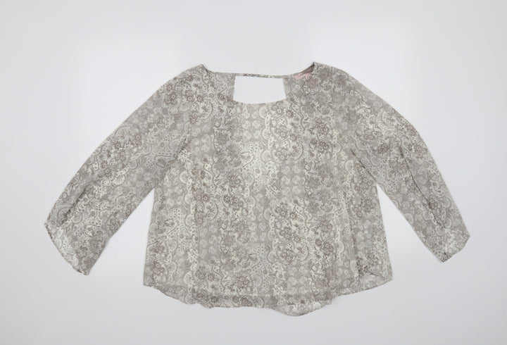 FOREVER 21 Womens Beige Floral Basic Blouse Size M