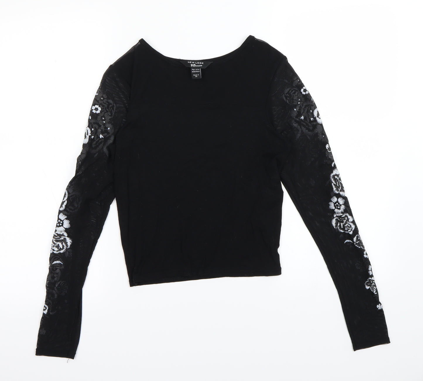 New Look Girls Black Floral  Basic T-Shirt Size 14 Years