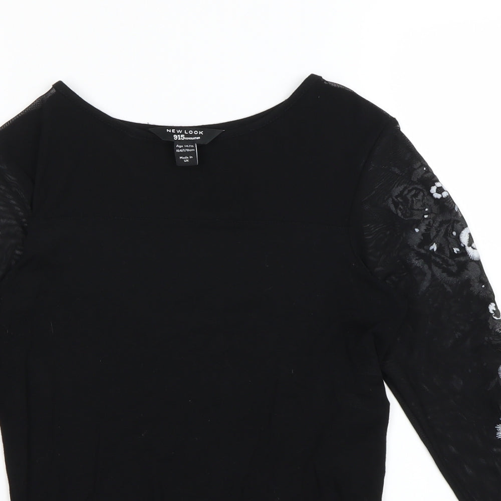 New Look Girls Black Floral  Basic T-Shirt Size 14 Years