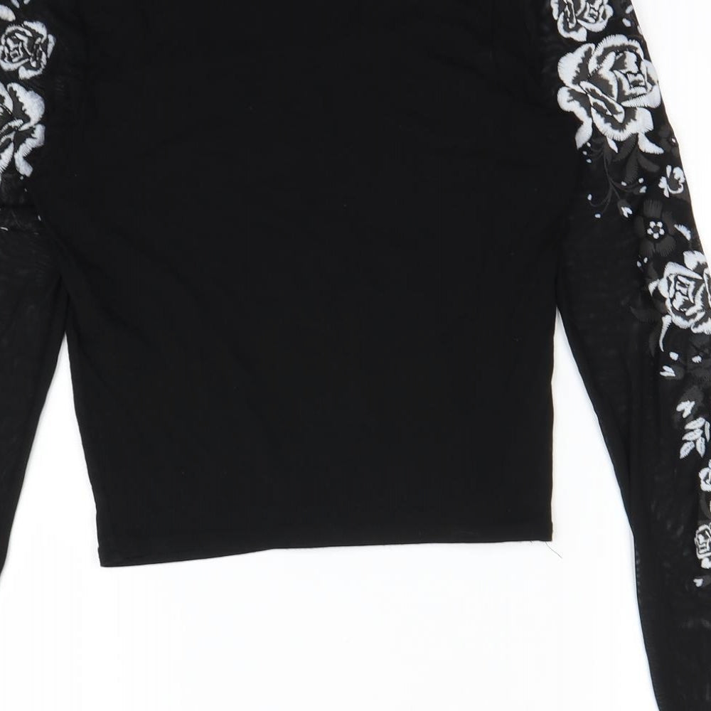 New Look Girls Black Floral  Basic T-Shirt Size 14 Years
