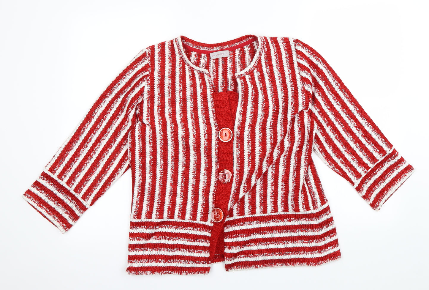 Per Una Womens Red Striped  Cardigan Jumper Size L