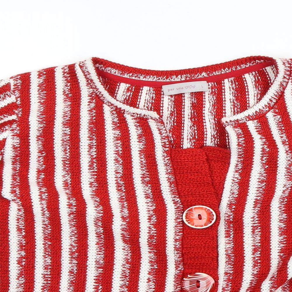 Per Una Womens Red Striped  Cardigan Jumper Size L