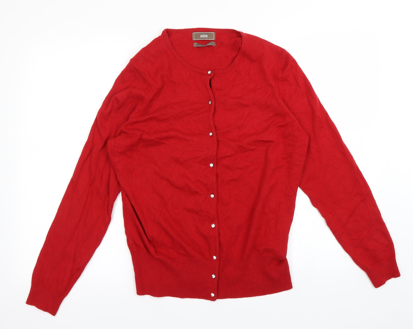 M&S Womens Red   Cardigan Jumper Size 16